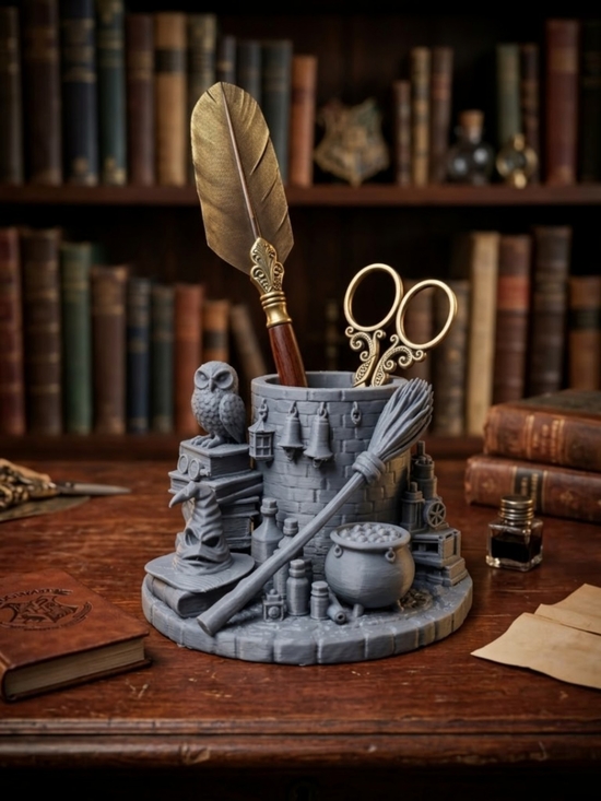 Hand Crafted Other - Wizardry Desk Organizer with Owl & Cauldron